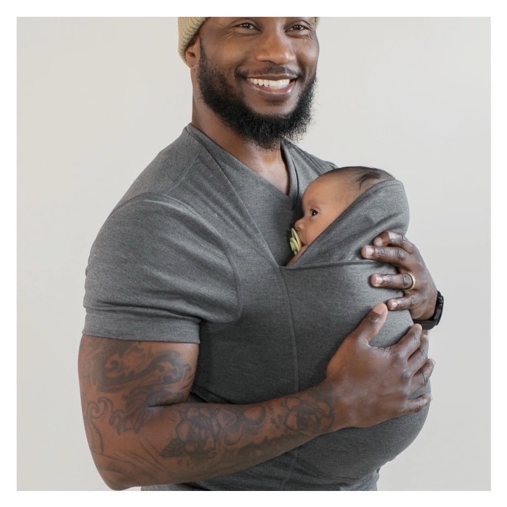Lalabu baby wearing dad shirt Dark Grey large